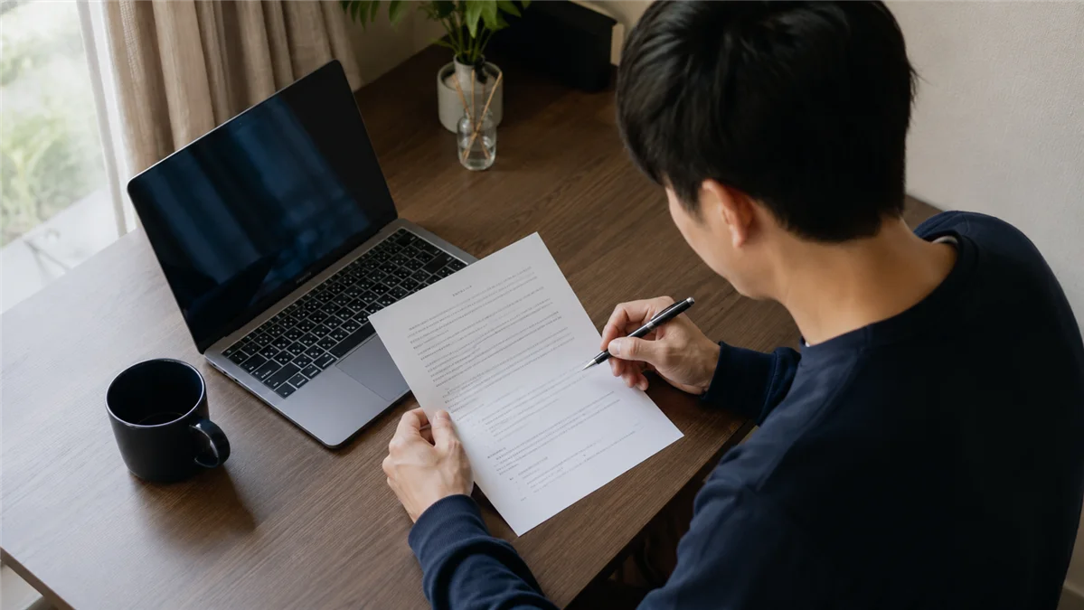 契約書を確認している男性
