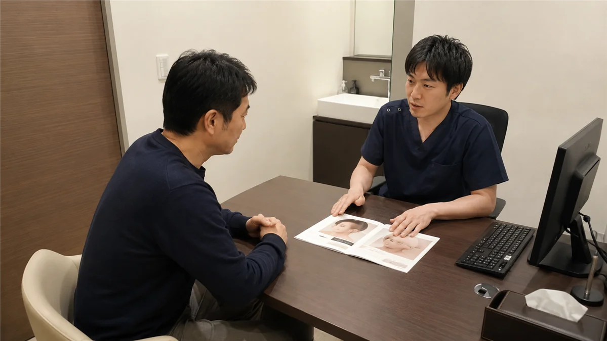VIO脱毛のプランについて相談する男性